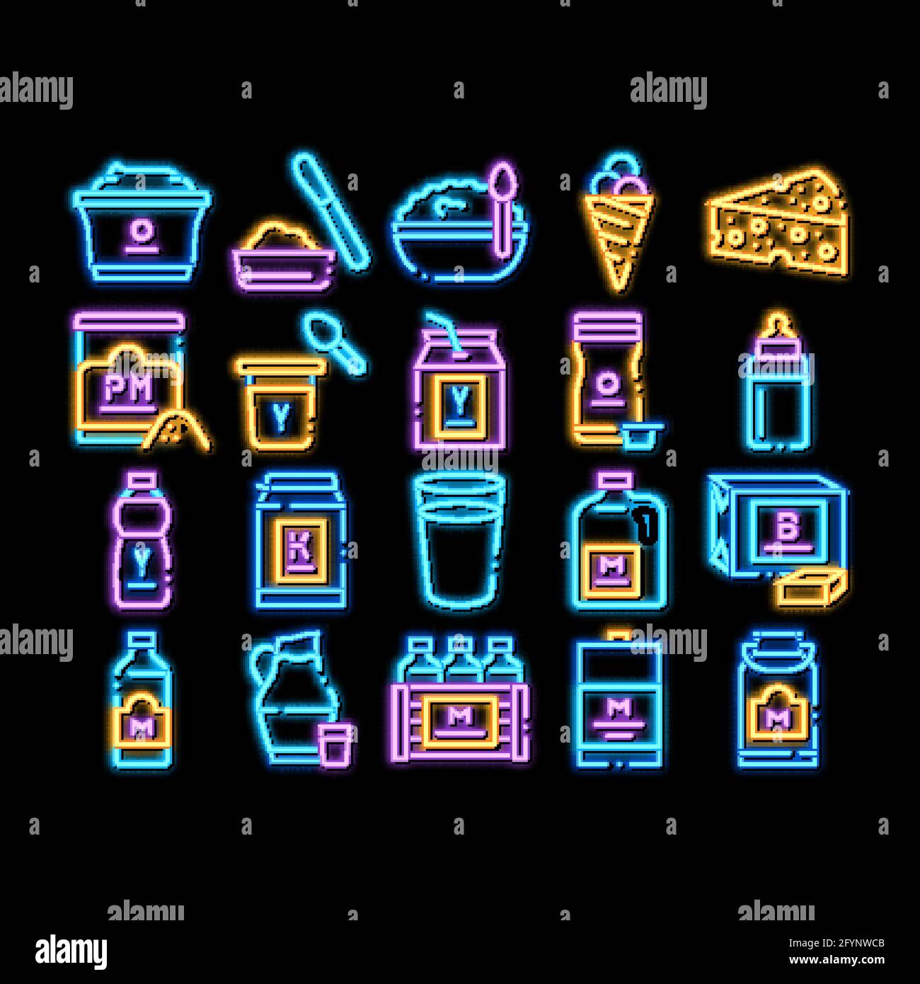 Dairy Drink And Food neon glow icon illustration Stock Vector Image ...