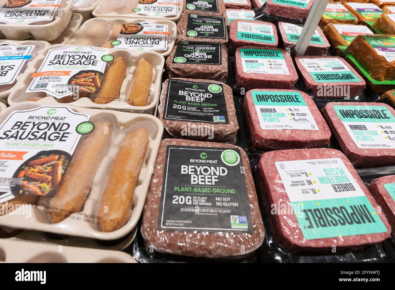 Meatless meat products supermarket display Stock Photo Alamy