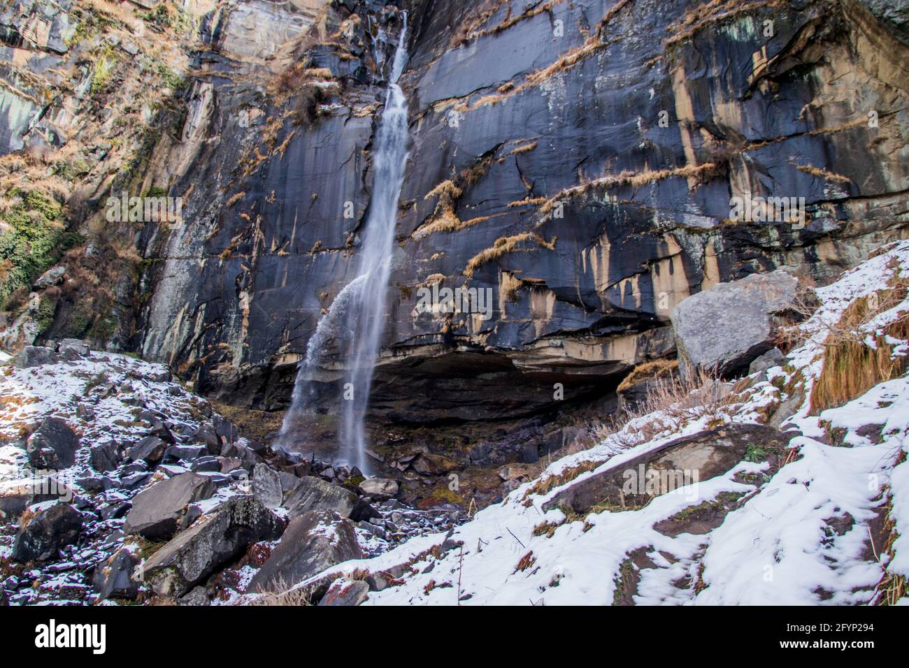 Jogini Waterfall, Manali India in Winters Stock Photo