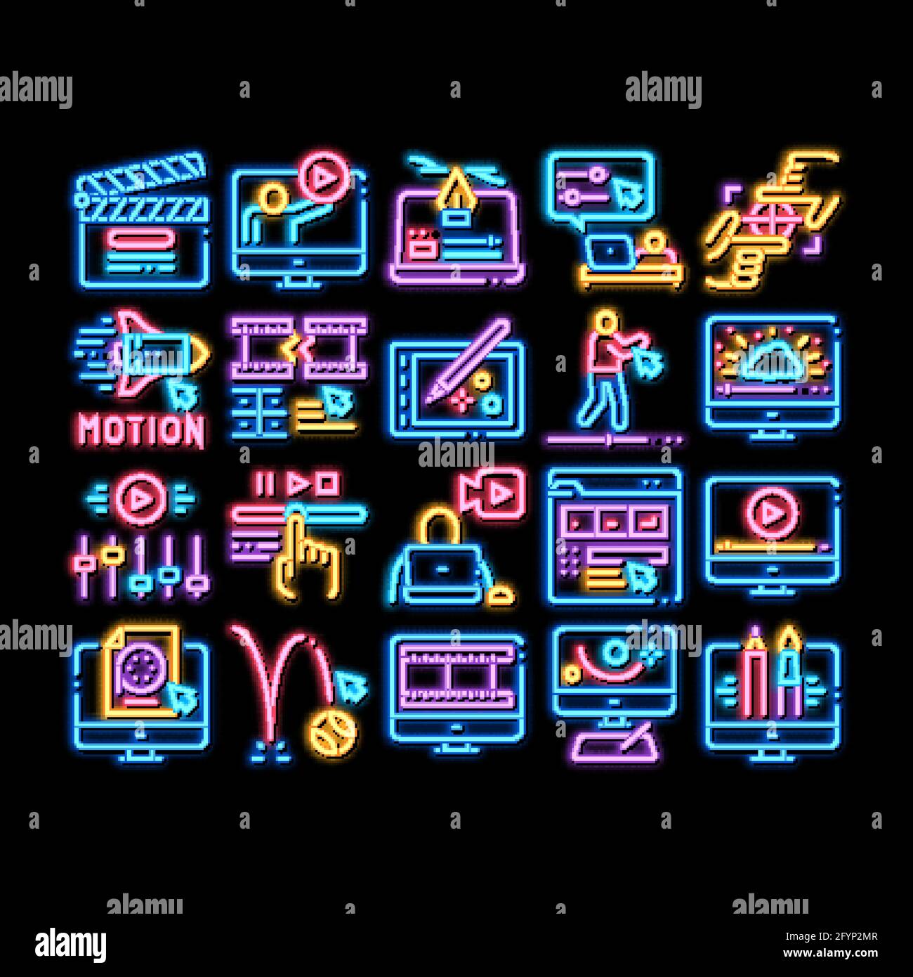Motion Design Studio neon glow icon illustration Stock Vector Image ...