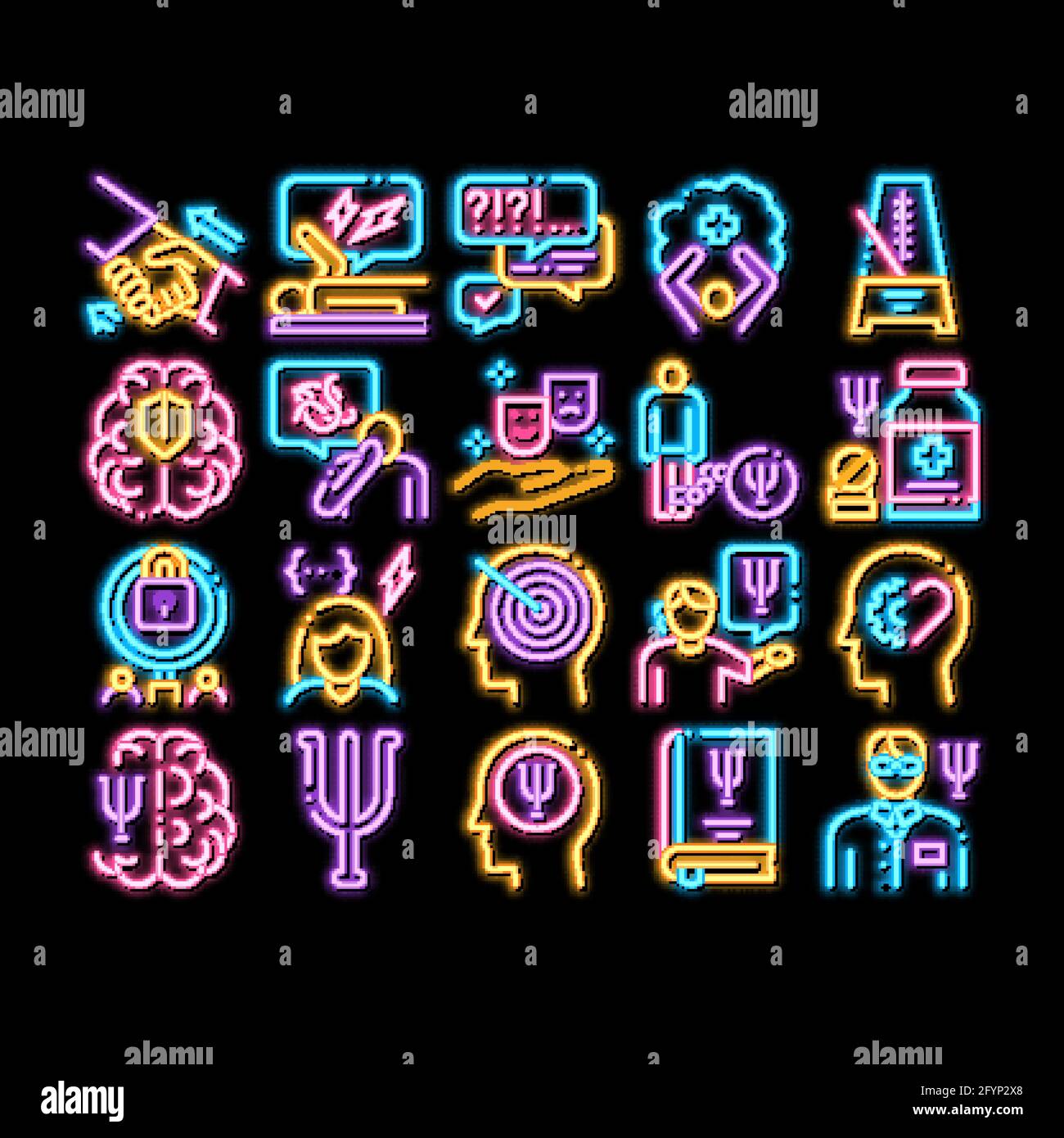 Psychotherapy Help neon glow icon illustration Stock Vector