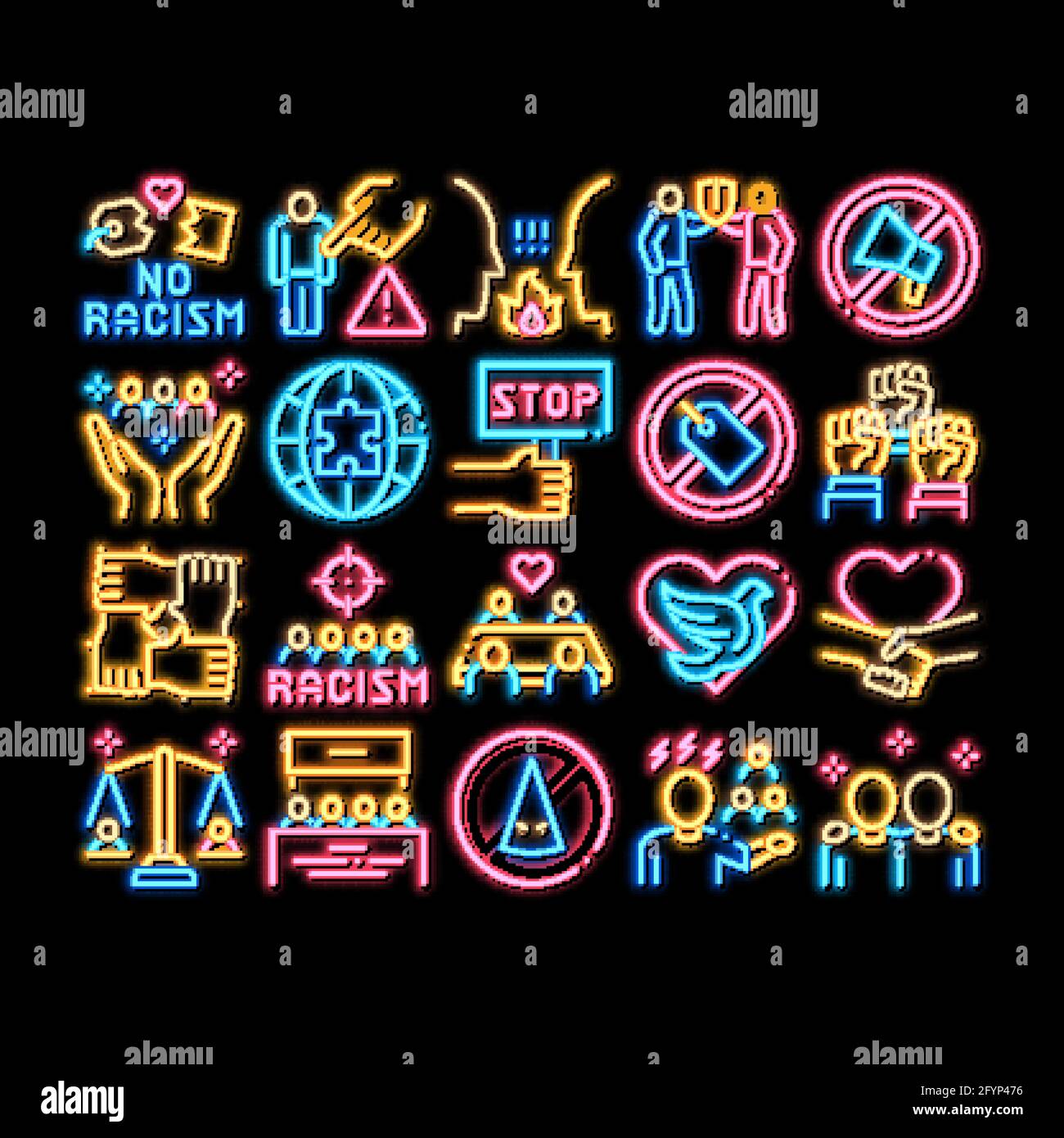Racism Discrimination neon glow icon illustration Stock Vector Image ...