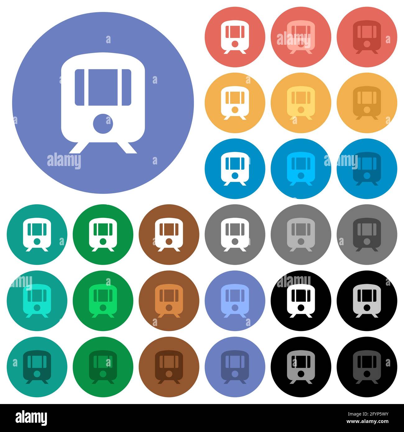 Train multi colored flat icons on round backgrounds. Included white ...