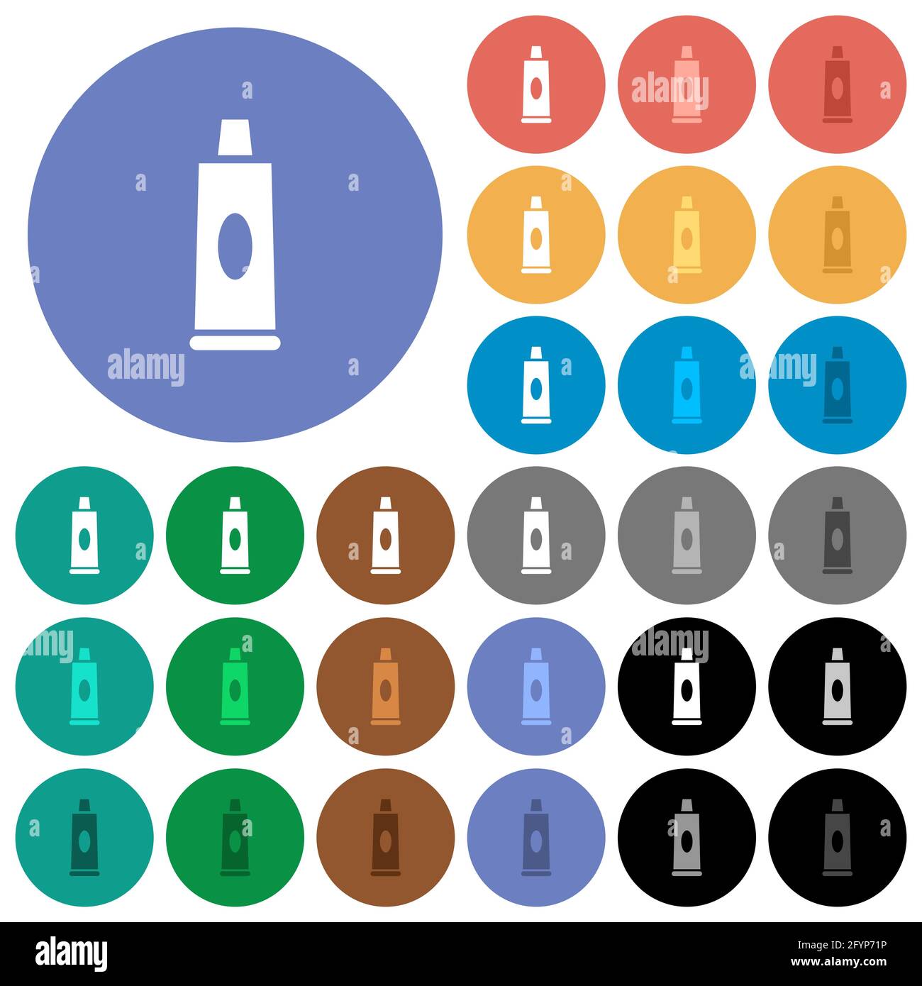 Toothpaste tube multi colored flat icons on round backgrounds. Included ...