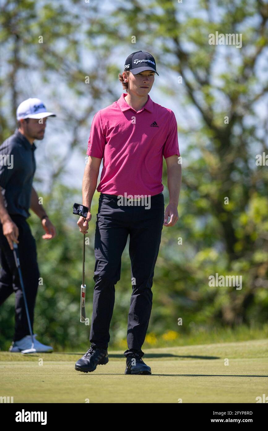 Farsoe, Denmark. 29th May, 2021. Nicolai HÂ¿jgaard of Denmark in action  during the 3rd round of European Tour Made in Himmerland golf tournament in  Farsoe, Denmark. Credit: Lars Moeller/ZUMA Wire/Alamy Live News