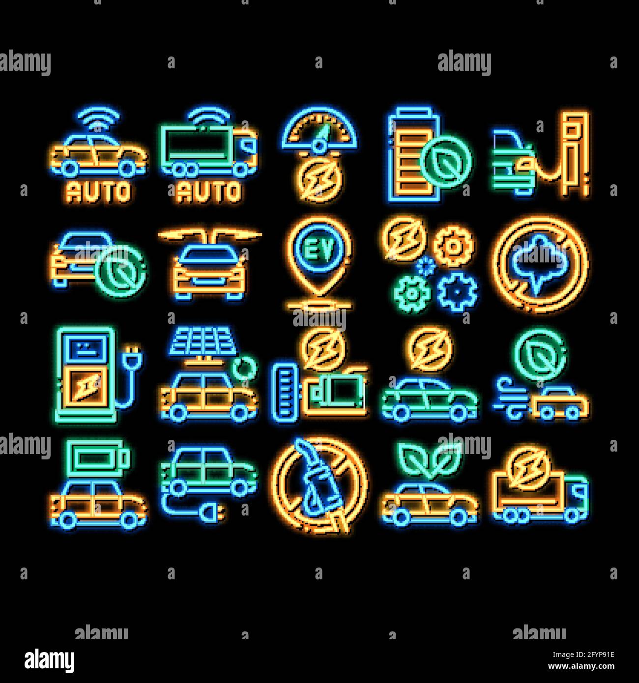 Electric Car Transport neon glow icon illustration Stock Vector Image ...