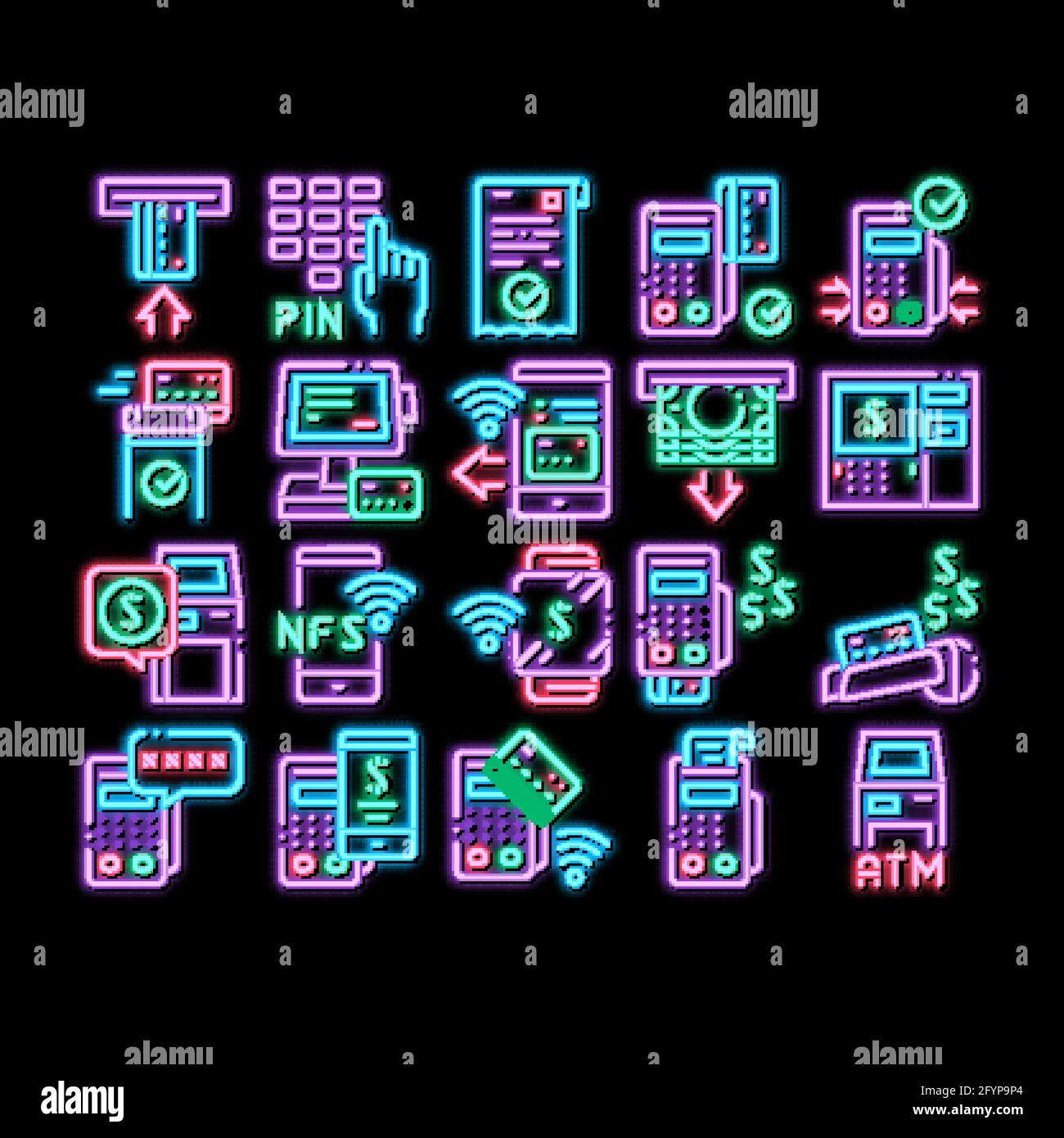 Pos Terminal Device neon glow icon illustration Stock Vector