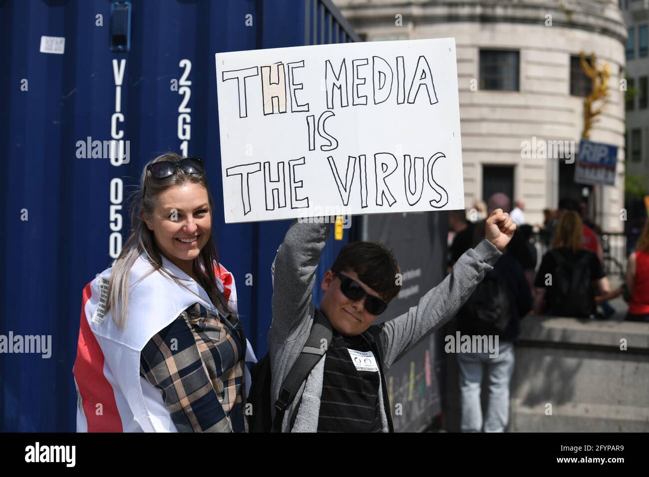 London, UK. 29th May, 2021. Unite for Freedom no COVID passports protestors holding banners march for freedom against Vaccine Passports in London, on 29th May 2021. Credit: Picture Capital/Alamy Live News Stock Photo