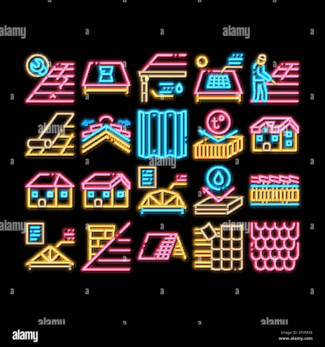 Roof Housetop Material neon glow icon illustration Stock Vector Image ...