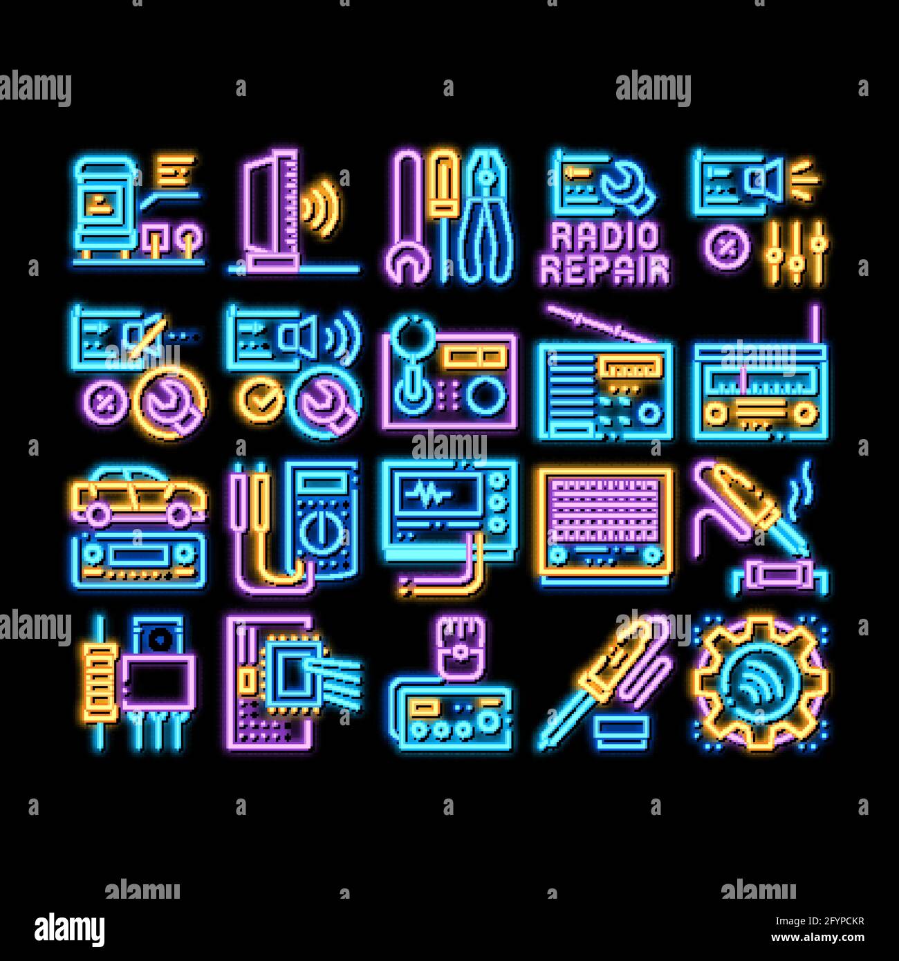 Radio Repair Service neon glow icon illustration Stock Vector Image ...