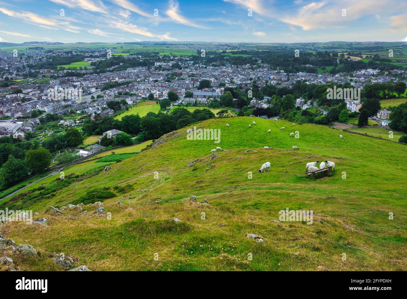 A view of Ulverston from the Hoad Monument, South Lakeland district of Cumbria, England. Stock Photo