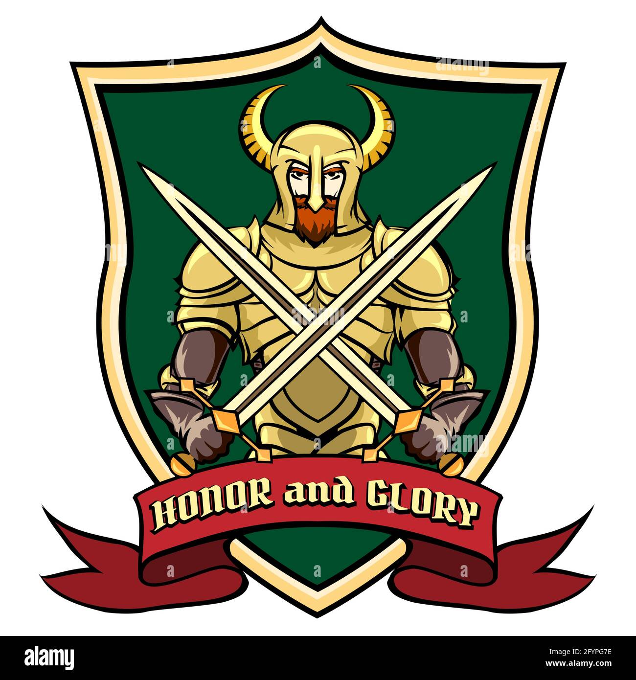 Label Logo Or Emblem Warrior In Helmet With Hors On Shield Vector Illustration Stock Vector Image Art Alamy