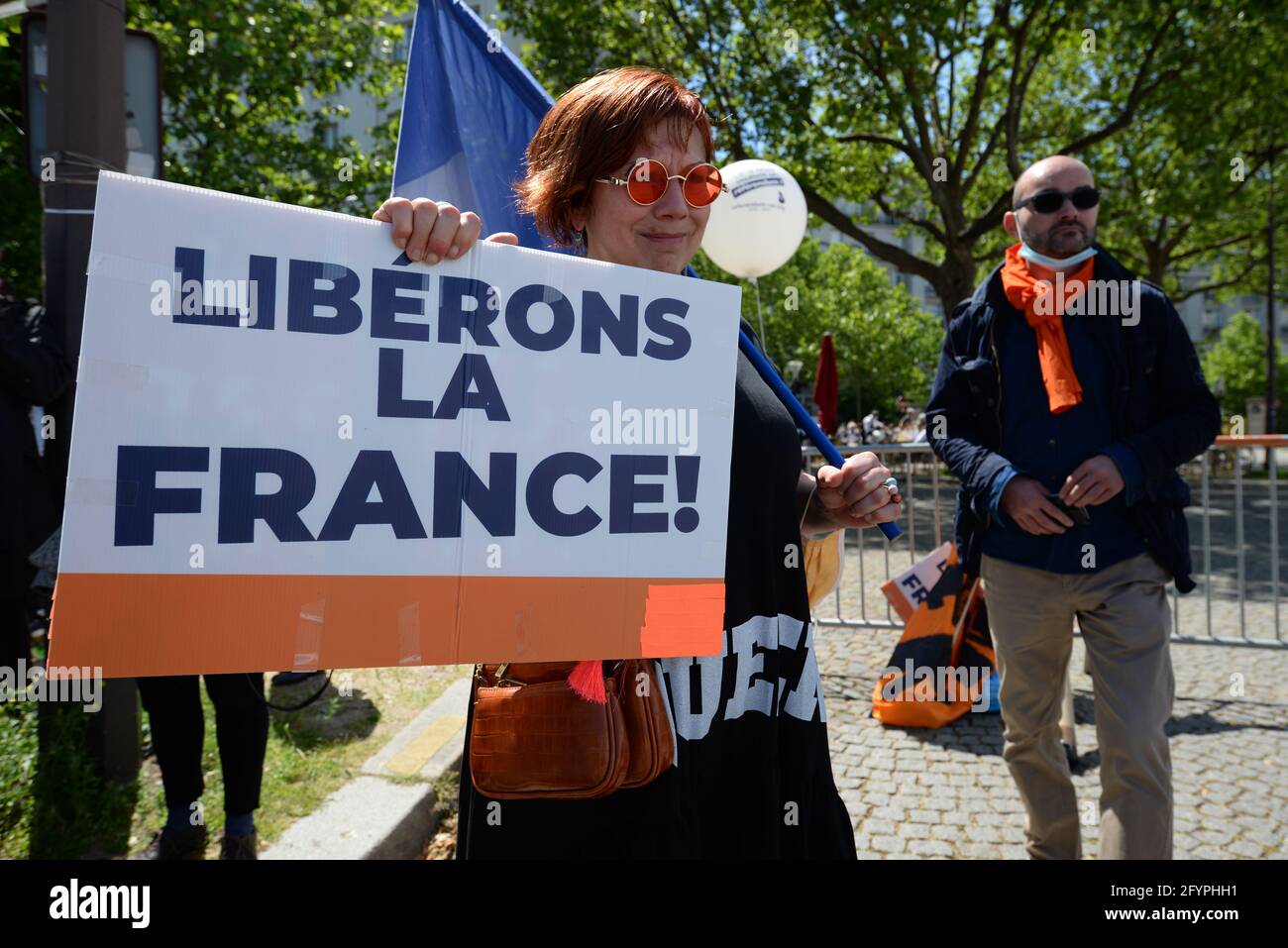 In Paris, the Democracy Festival gathered several hundred people who came to listen to 'pro-frexit' speeches to get out of the E.U. Stock Photo