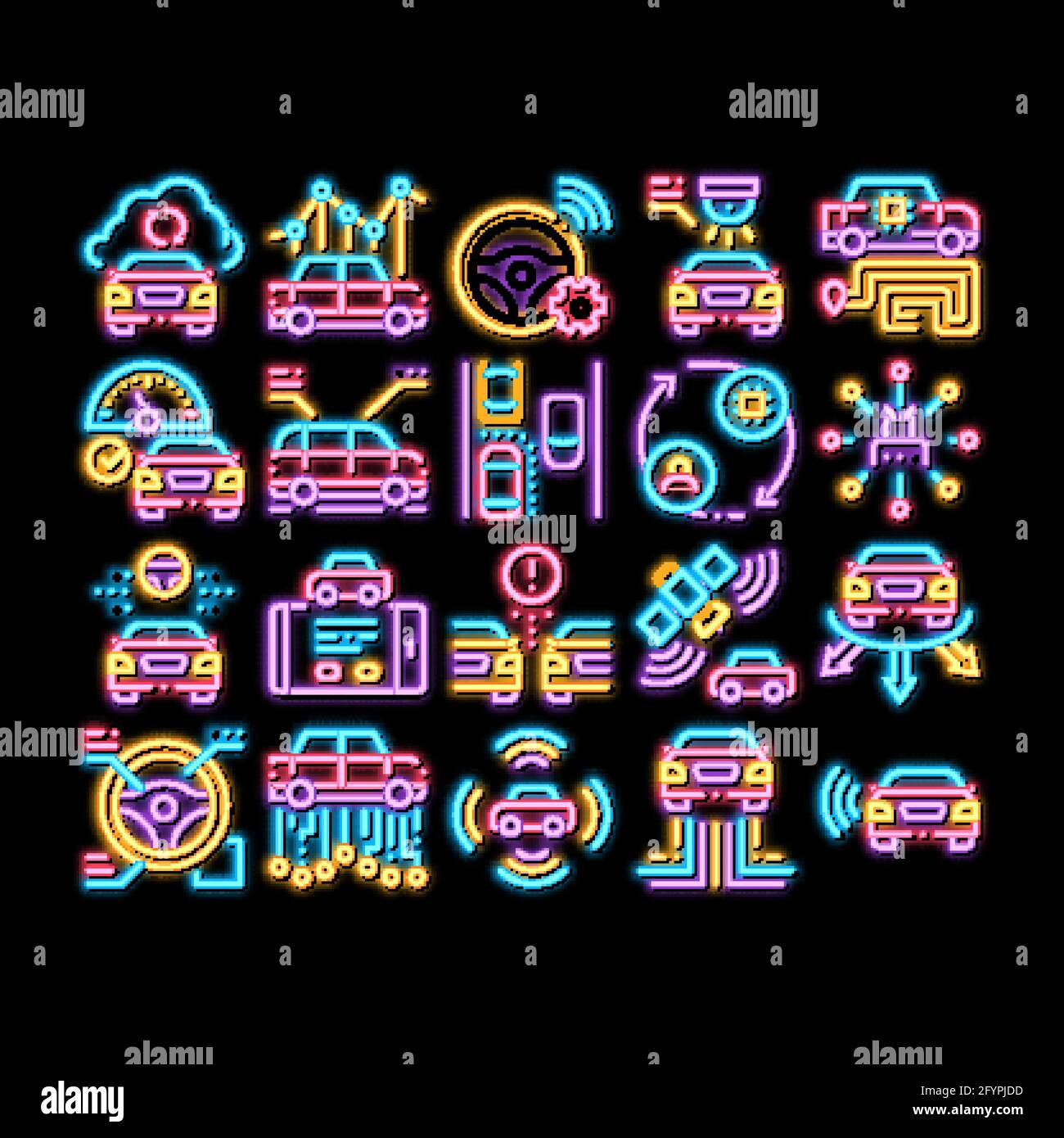 Smart Car Technology neon glow icon illustration Stock Vector