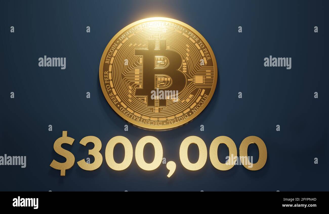3D rendering of a bitcoin and $300000 on a blue background Stock Photo -  Alamy