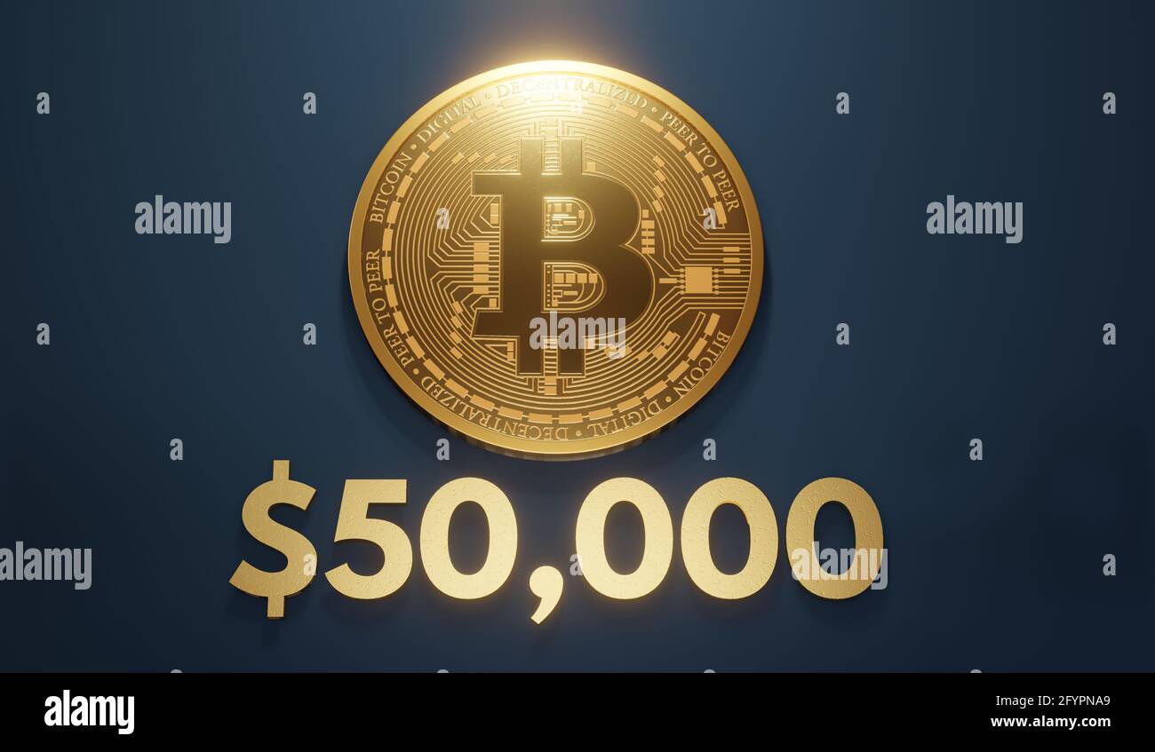 3D rendering of a bitcoin and $50000 on a blue background Stock Photo -  Alamy