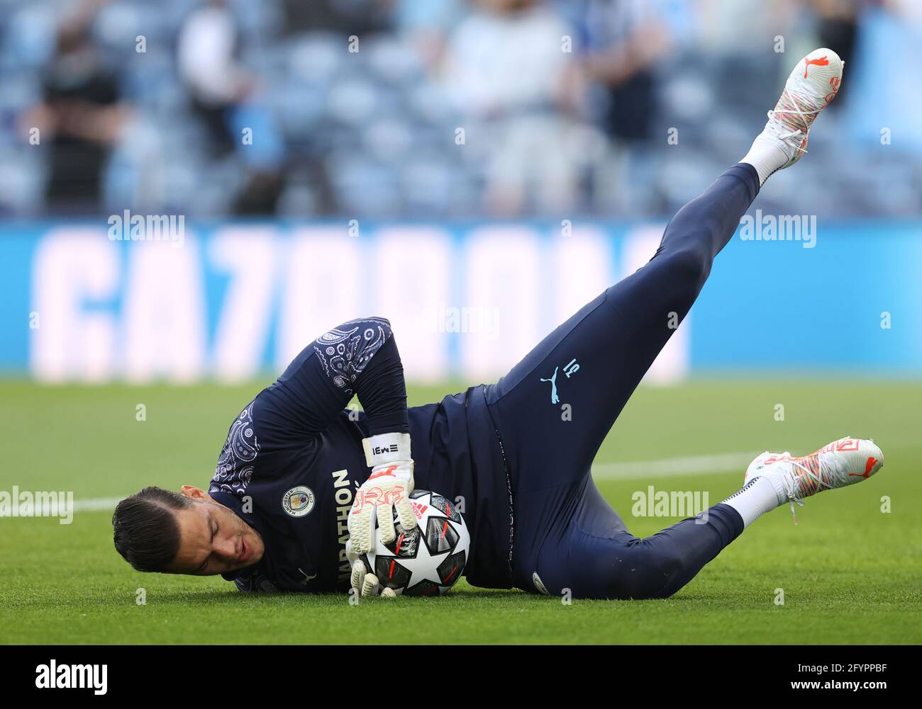 PORTO, PORTUGAL - MAY 29: Ederson of Manchester City warms up during the  UEFA Champions League Final between Manchester City and Chelsea FC at  Estadio do Dragao on May 29, 2021 in