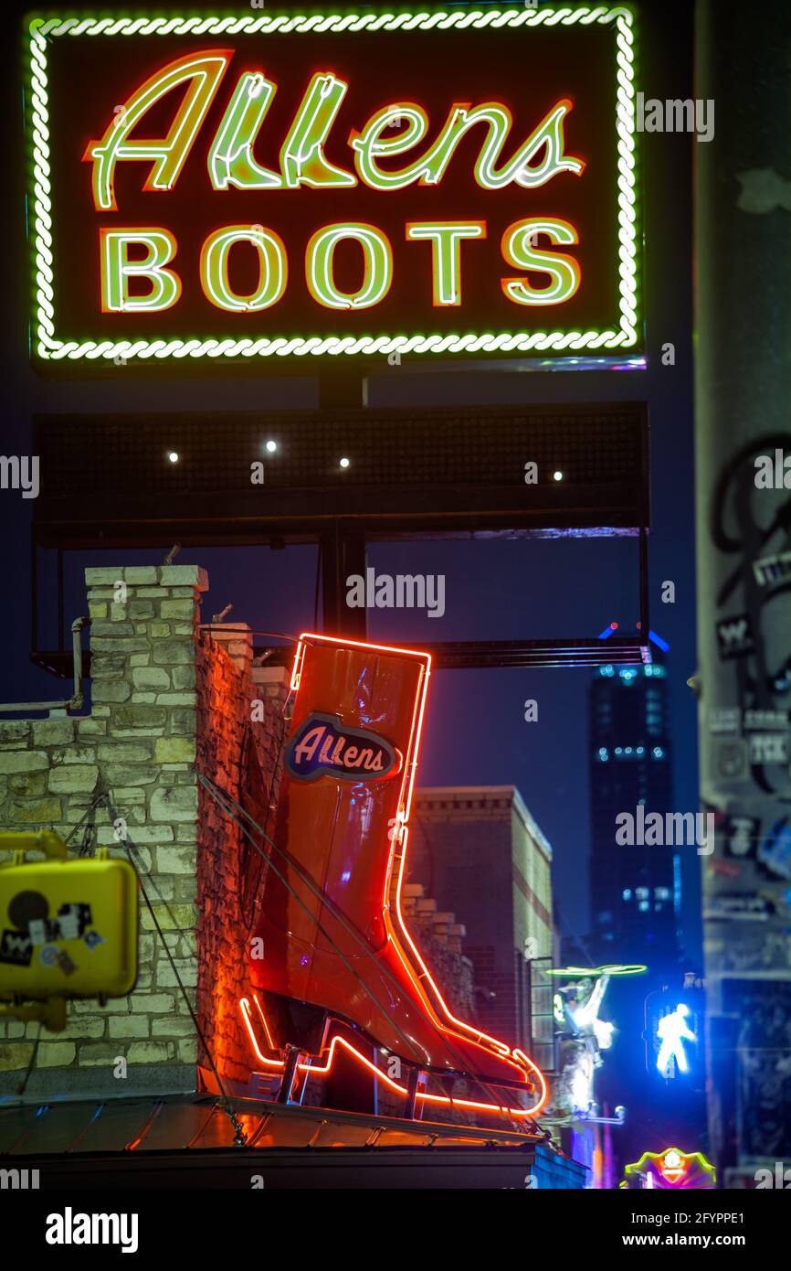 The iconic Allen Boots store in the South Congress District of Austin, Texas Stock Photo