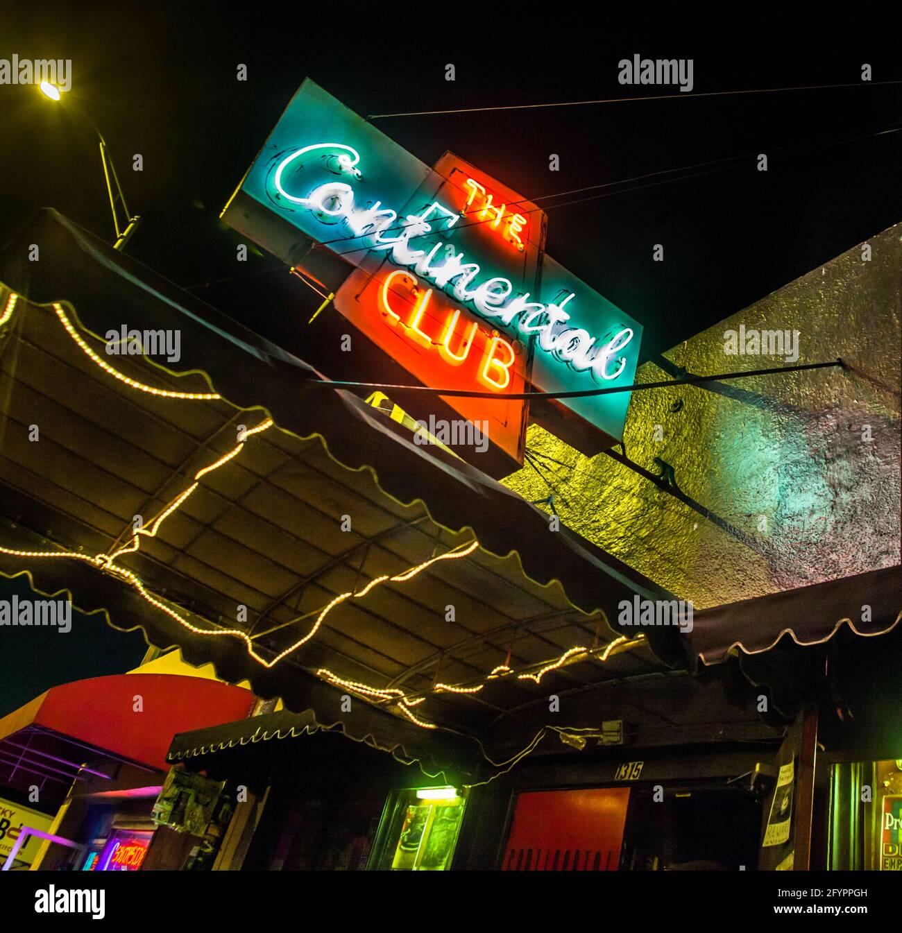 The legendary Continental Club on South Congress St. in Austin Texas, open since 1955, and currently a popular live music venue Stock Photo