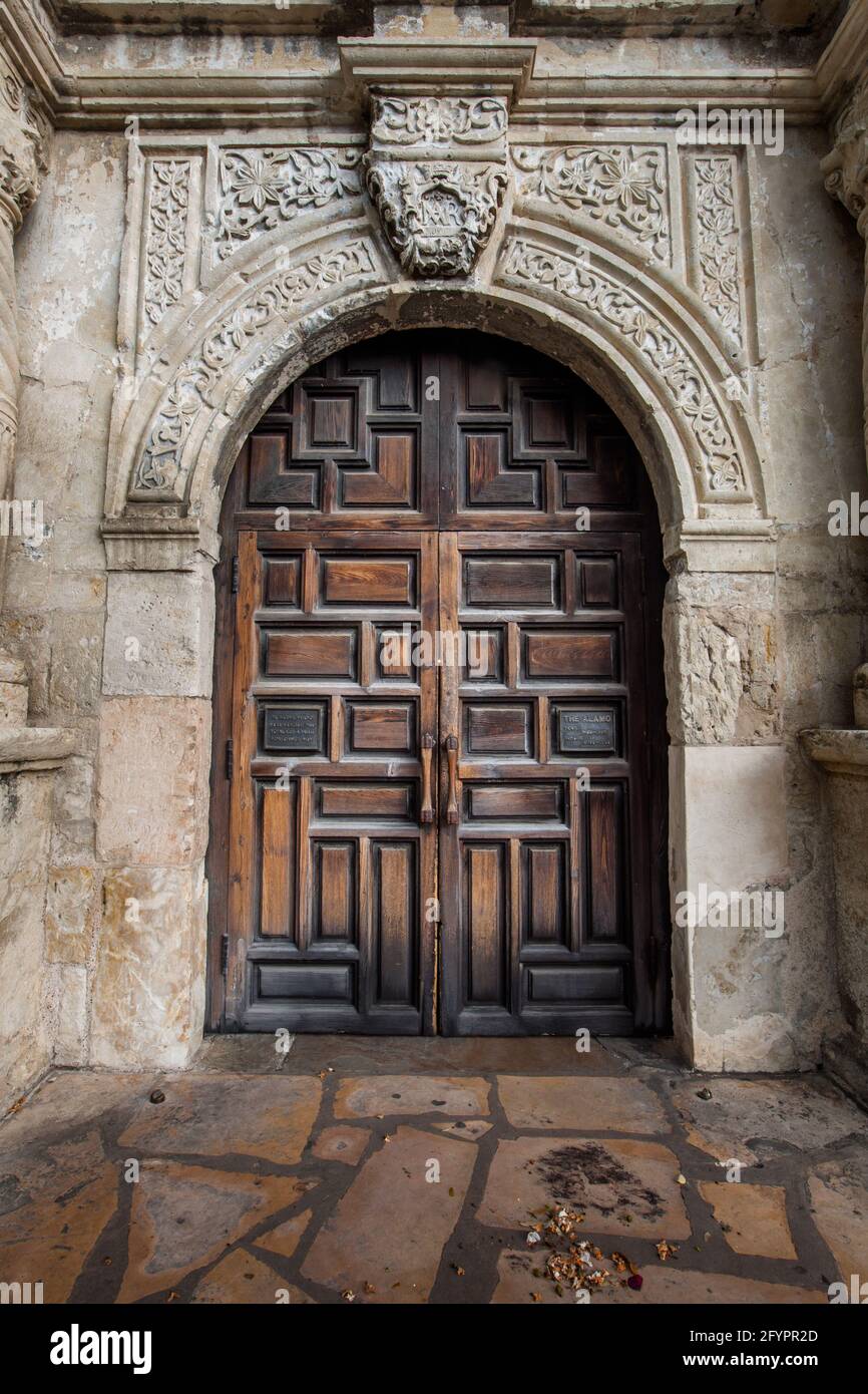 Entry to The Alamo, an American icon in the Republic of Texas, site of the Battle of the Alamo on March 6, 1836 Stock Photo