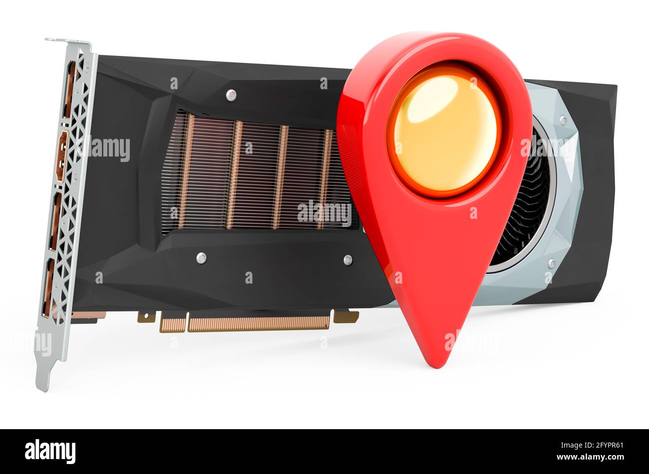 Map pointer with video card, GPU. 3D rendering isolated on white ...