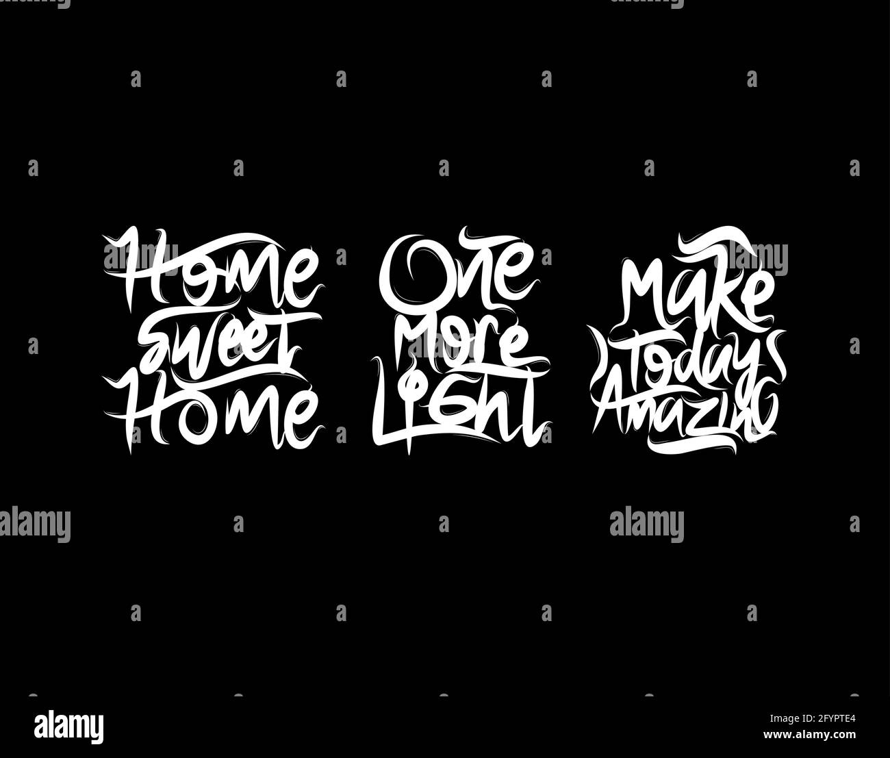 Set lettering Text on black background in vector illustration Stock