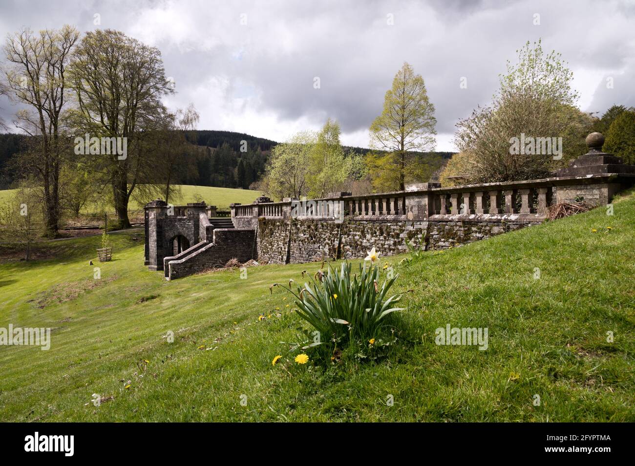 The remains of Grizedale Hall, now part of Forestry England's Grizedale Forest in the Lake District National Park, Cumbria, UK Stock Photo