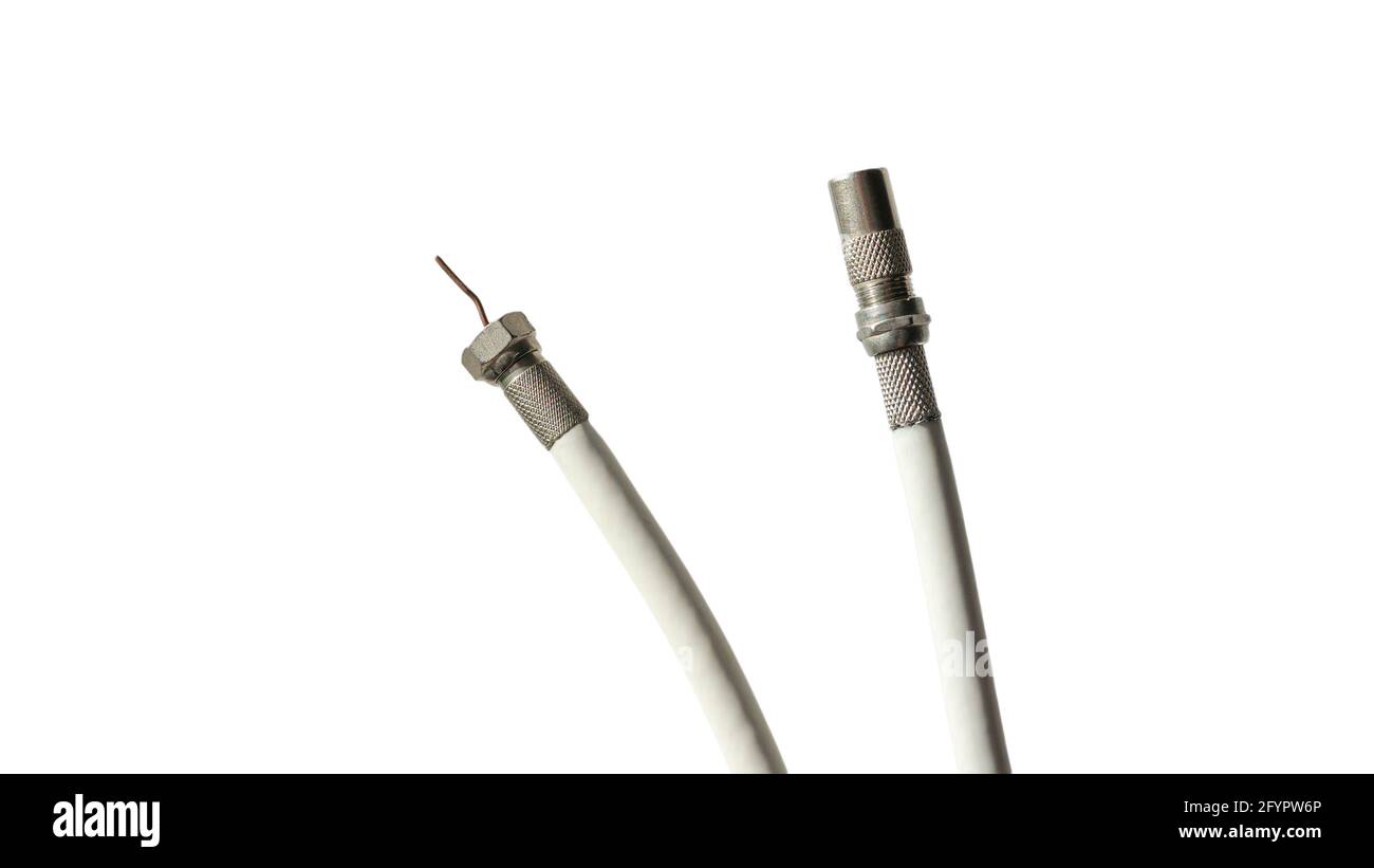 Antenna and TV cord isolated on white background with copy space .. PAL