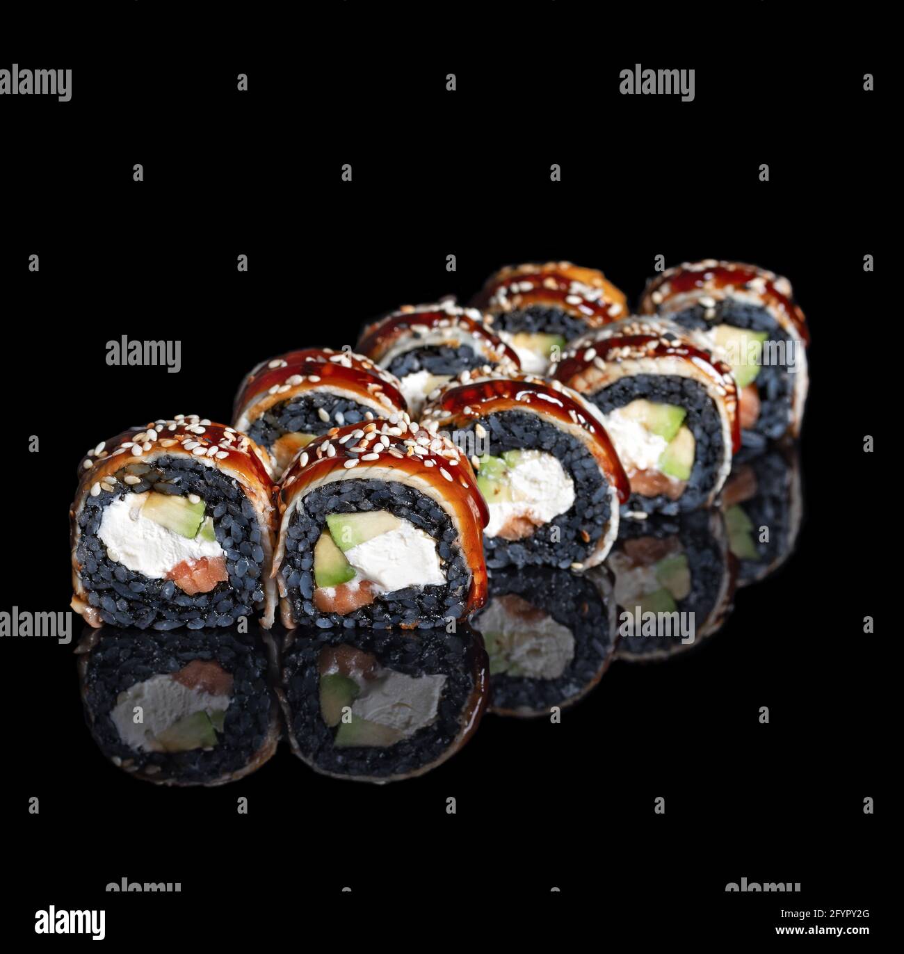 Black dragon sushi roll. Sushi Rolls with black rice, Salmon, Avocado