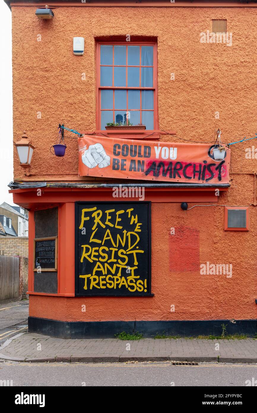 The Hopbine pub had been closed for a number of years. During Covid-19 it has been taken over by squatters who have decorated the outside. Stock Photo