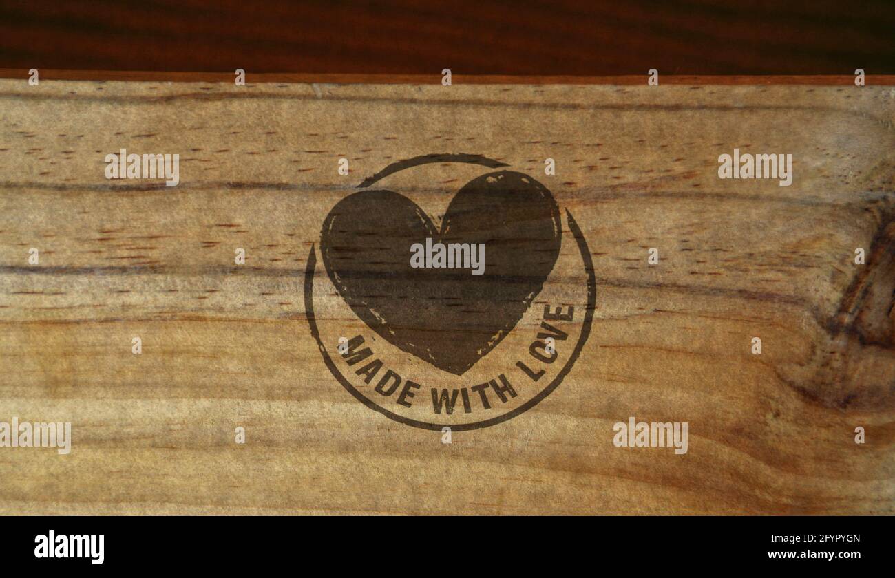 Made with love stamp printed on wooden box. Handmade quality