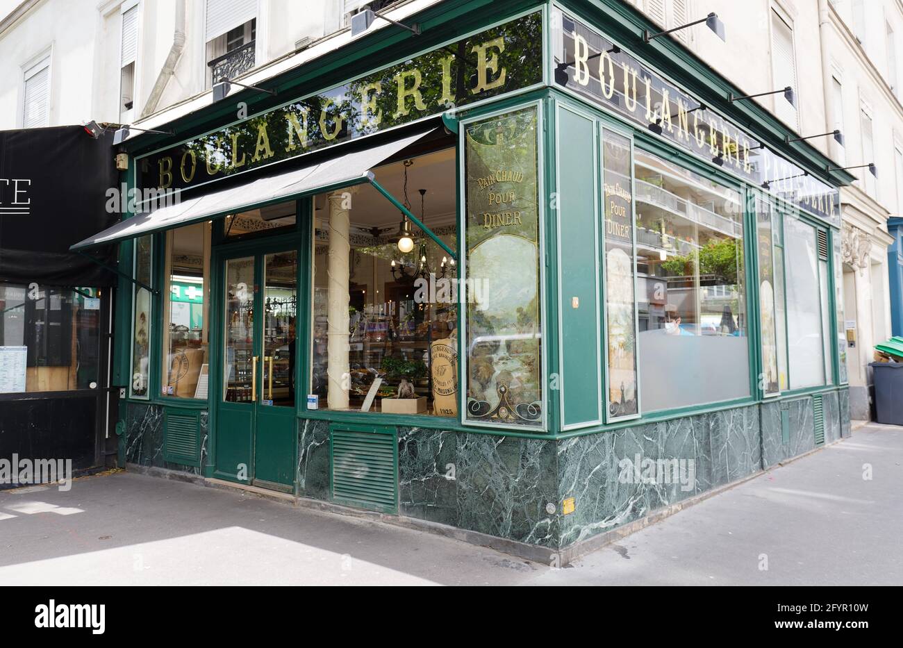 The vintage bakery and cake shop located in 11th district of Paris at famous Roquette street. Stock Photo