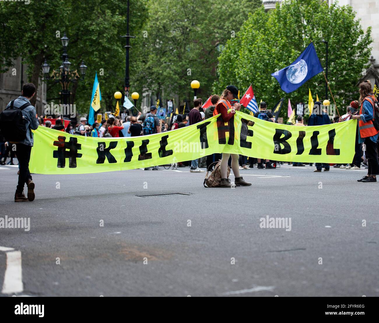 London, UK. 29th May, 2021. Protesters hold a banner during the Kill the Bill IV Protest in London to condemn a proposed bill that will give police and the Home Secretary increased power to stop protests.The rallies are being held against the Police, Crime, Sentencing and Courts Bill. Credit: SOPA Images Limited/Alamy Live News Stock Photo