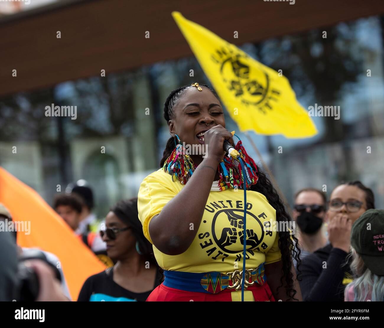 London, UK. 29th May, 2021. An activist speaks during the Kill the Bill IV Protest in London to condemn a proposed bill that will give police and the Home Secretary increased power to stop protests.The rallies are being held against the Police, Crime, Sentencing and Courts Bill. Credit: SOPA Images Limited/Alamy Live News Stock Photo