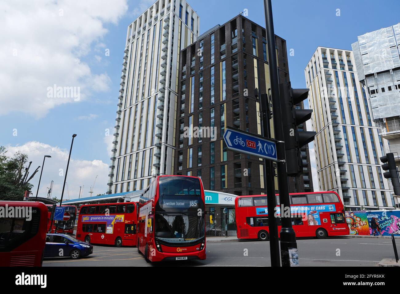 London (UK), 29 May 2021: Lewisham town centre's Gateway - Muse development. The build commenced in 2014 and will, when completed comprise of homes, o Stock Photo