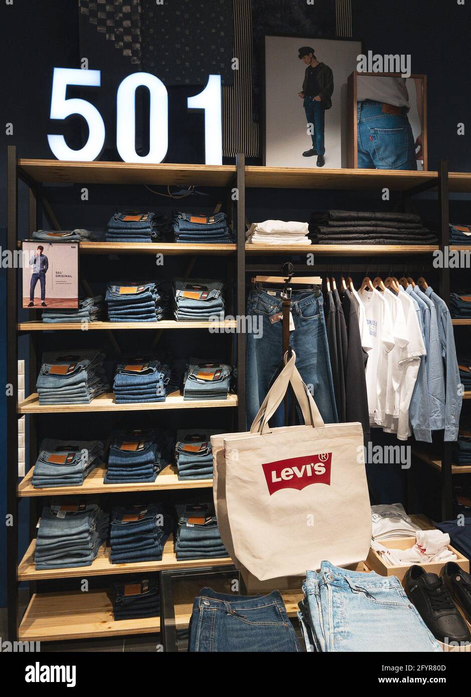 Levis boutique. Levi Strauss & Co, american manufacturer of jeans and clothes, since 1853 Stock Photo
