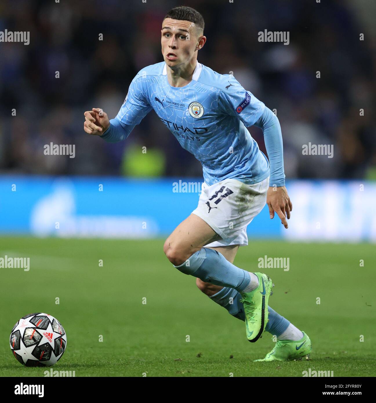 PORTO, PORTUGAL - MAY 29: Phil Foden of Manchester City during the UEFA Champions League Final between Manchester City and Chelsea FC at Estadio do Dragao on May 29, 2021 in Porto, Portugal. (Photo by MB Media) Stock Photo