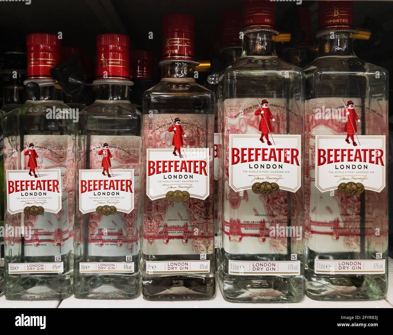 2019 the london dry gin BEEFEATER stands on shop rack Stock Photo