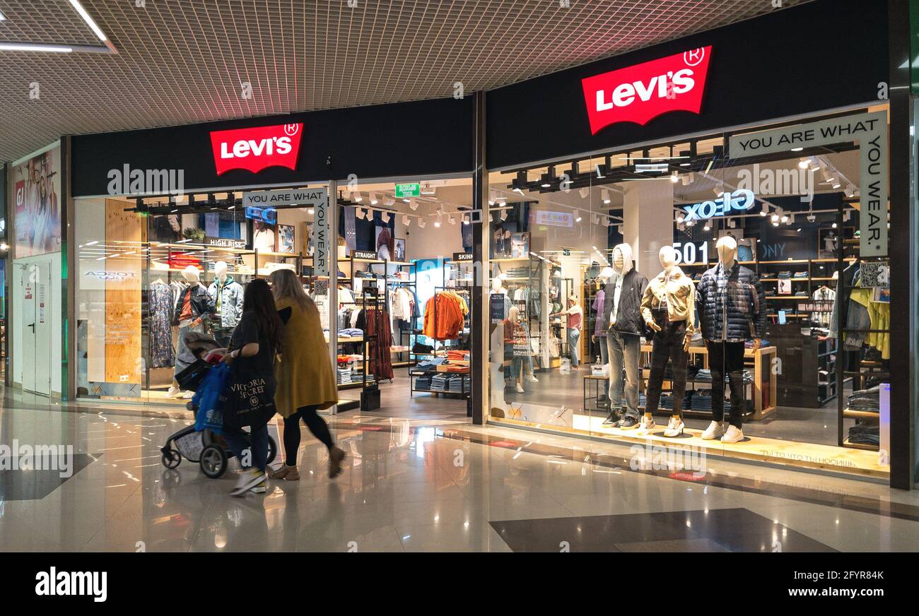Levis boutique storefront. Levi Strauss & Co, american manufacturer of jeans and clothes, since 1853 Stock Photo