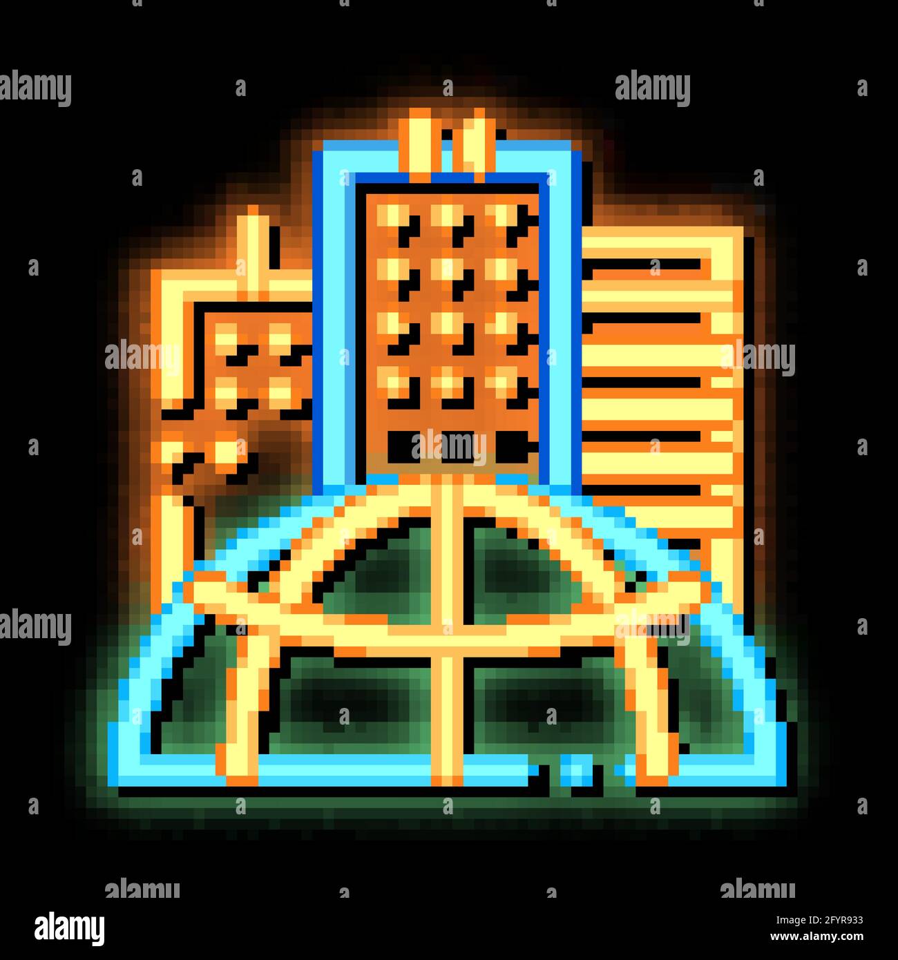 Skyscraper Earth Problem neon glow icon illustration Stock Vector