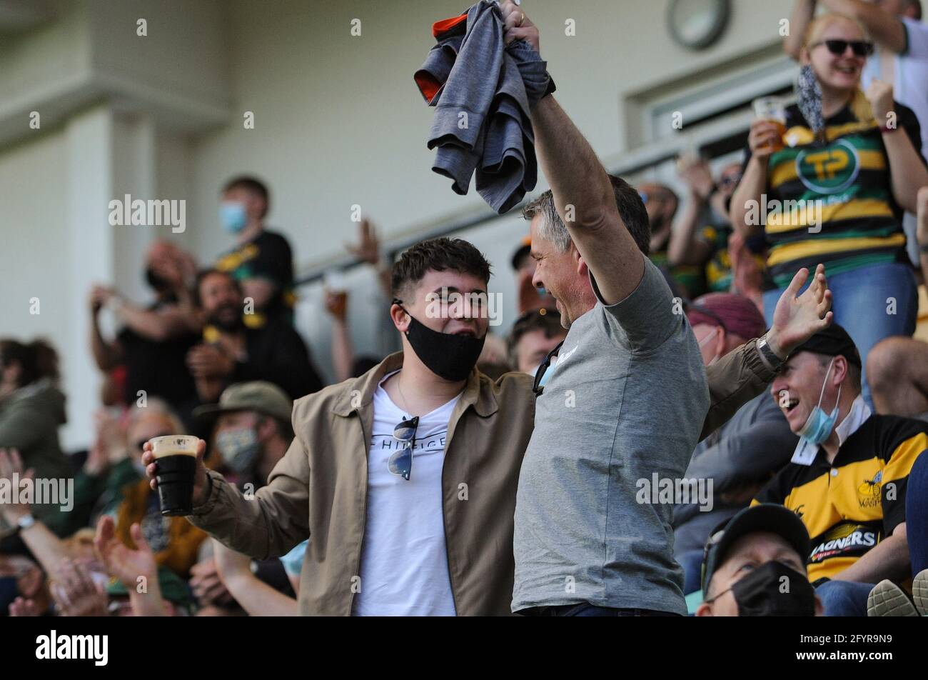 Northampton Fans watch their side score a try during the Gallagher Premiership match between Northampton Saints and Wasps at Franklin's Gardens, Northampton on Saturday 29th May 2021. (Credit: Ben Pooley | MI News) Credit: MI News & Sport /Alamy Live News Stock Photo