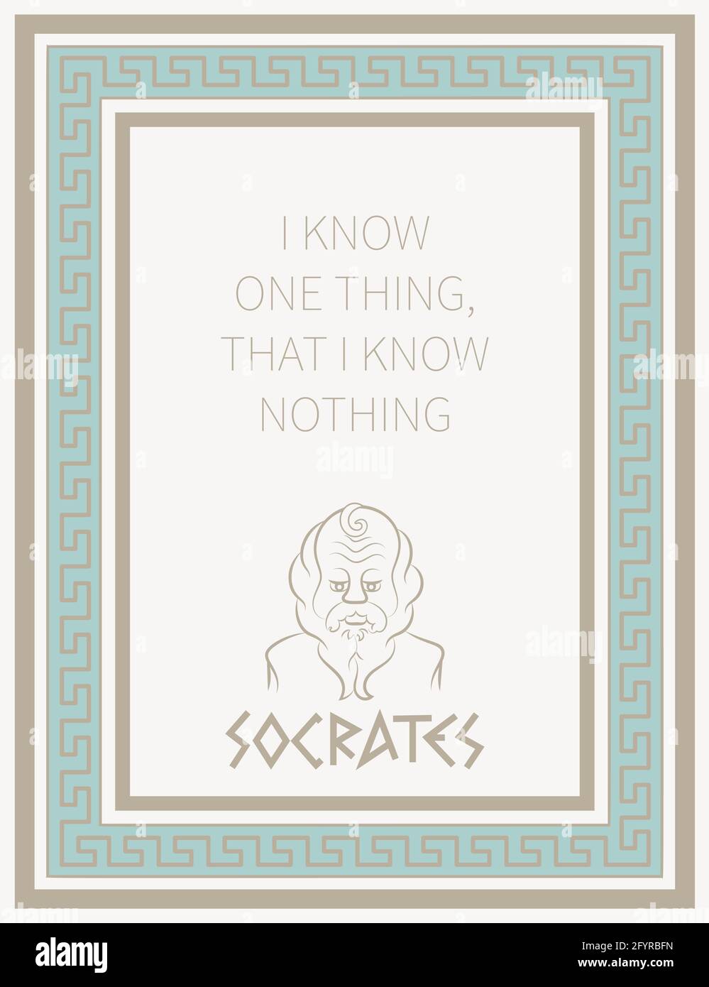 Ancient greek philosopher Socrates. Classical greek style frame in pastel color. I know one thing, that I know nothing. Vector print illustration Stock Vector