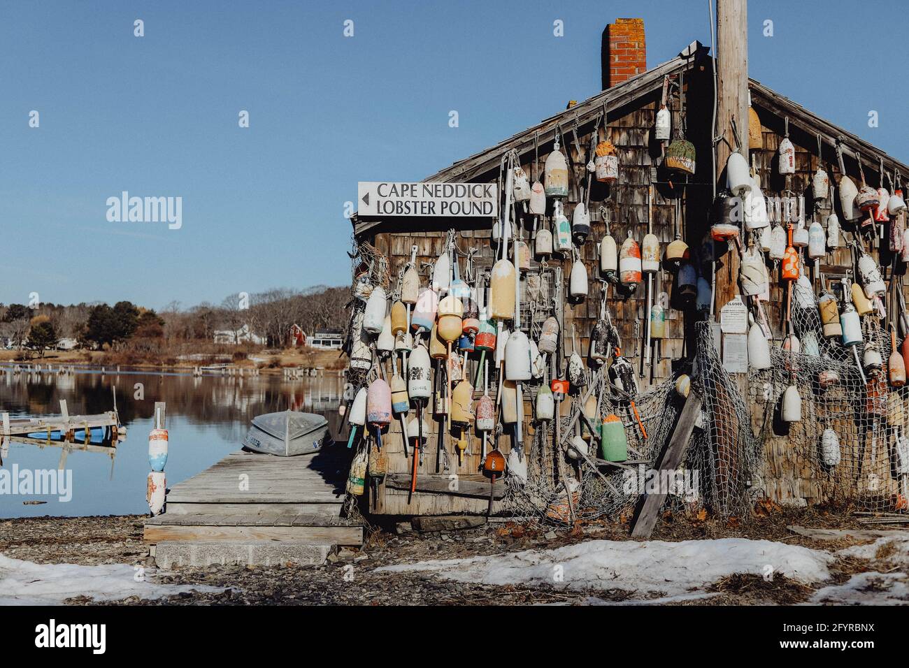Cape Neddick Lobster Pound Buoy Wall Portland Maine Winter Stock Photo