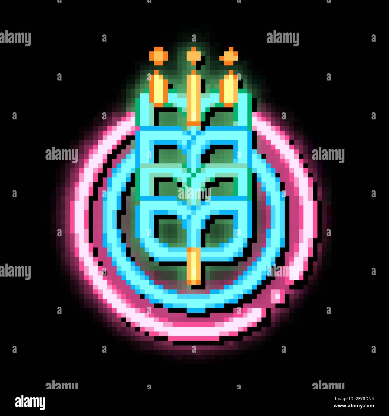 Wheatear In Round Frame neon glow icon illustration Stock Vector