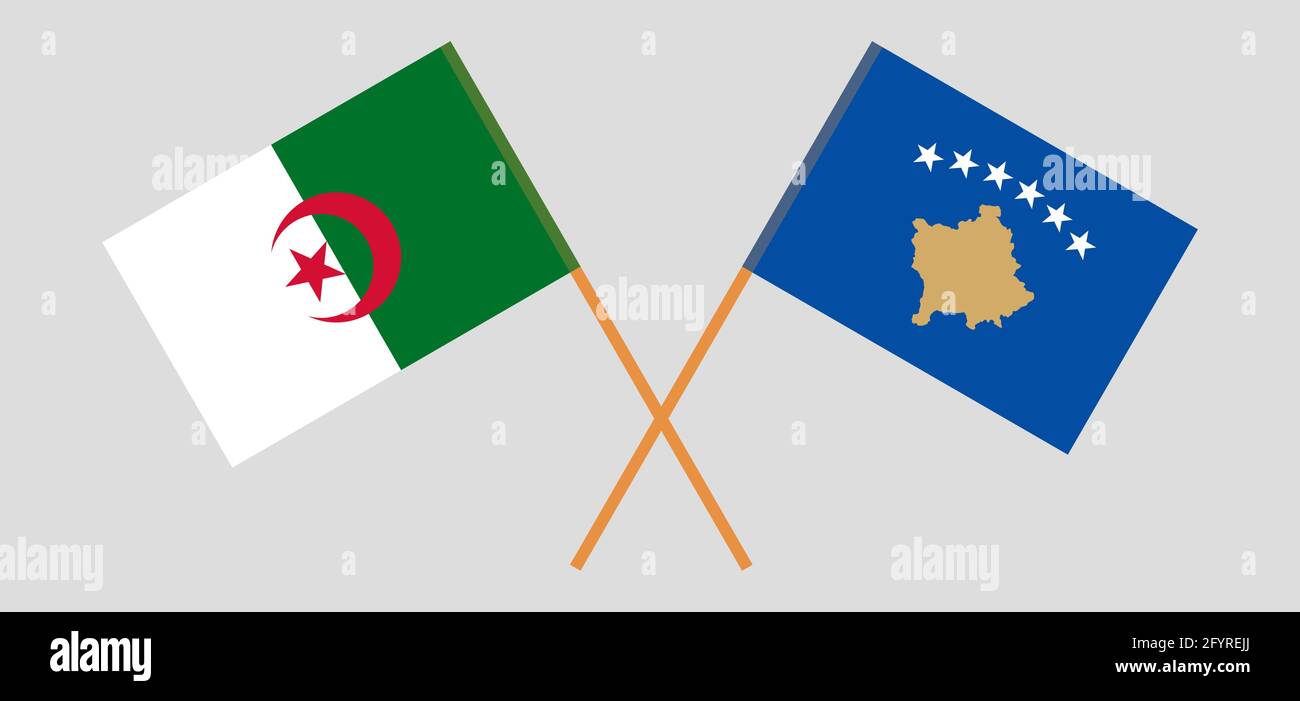Crossed flags of Algeria and Kosovo. Official colors. Correct proportion. Vector illustration Stock Vector