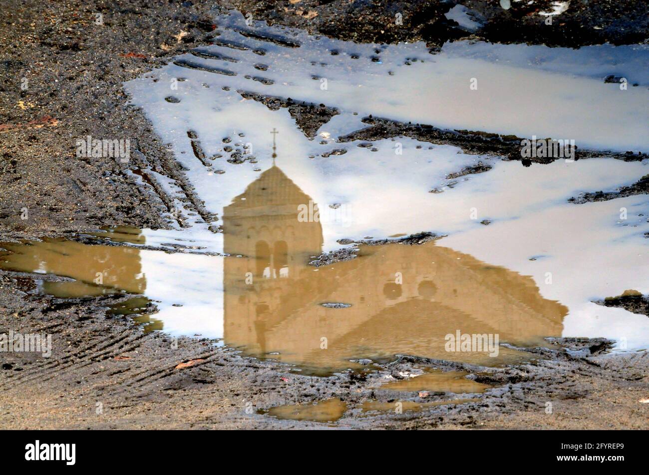 The church in the puddle Stock Photo