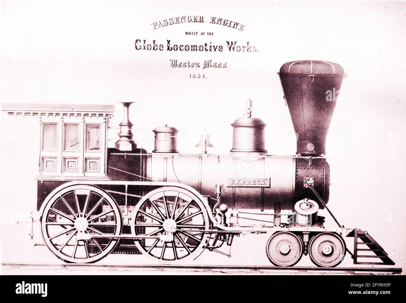 Illustration Passenger Engine built at the Globe Locomotive Works, Boston Mass. Stock Photo