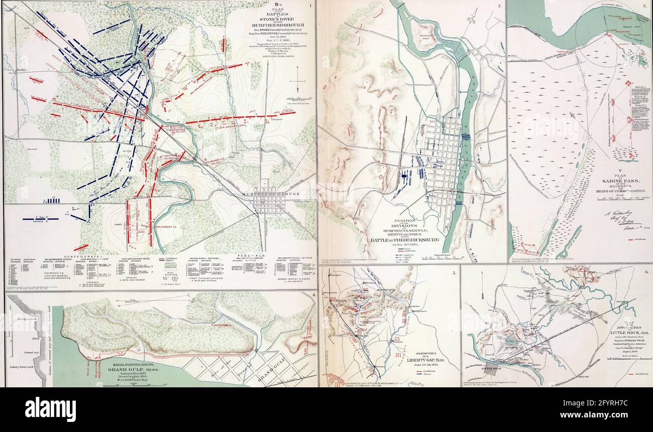 Maps of key battles and movements of the civil war Stock Photo