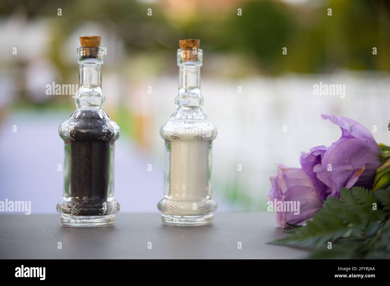 Selective focus of salt and pepper bottles on the tabel Stock Photo Alamy