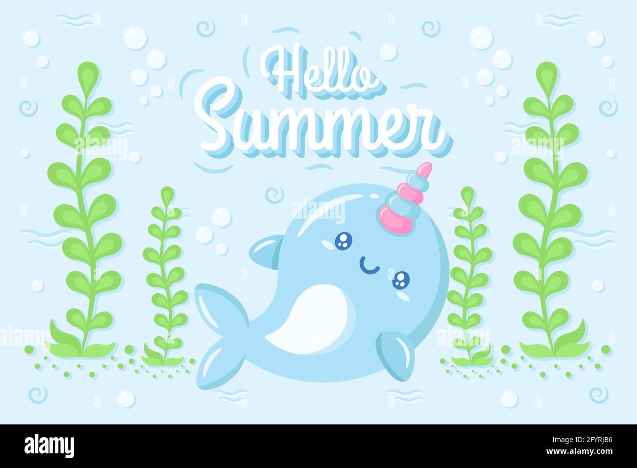Hello Summer Cute Whale Drawing Under The Water Creative Design Stock 